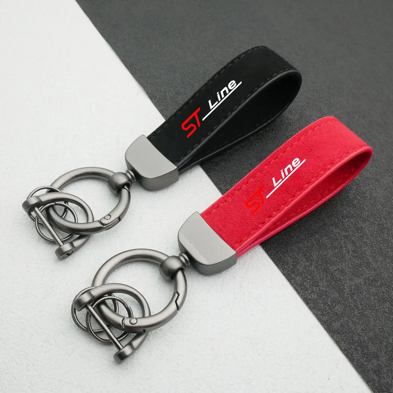 

Car Suede Keychain Sport Key Ring Custom Gift With Horseshoe Buckle For ford st LINE stline kuga fiesta key ring Car Accessorie