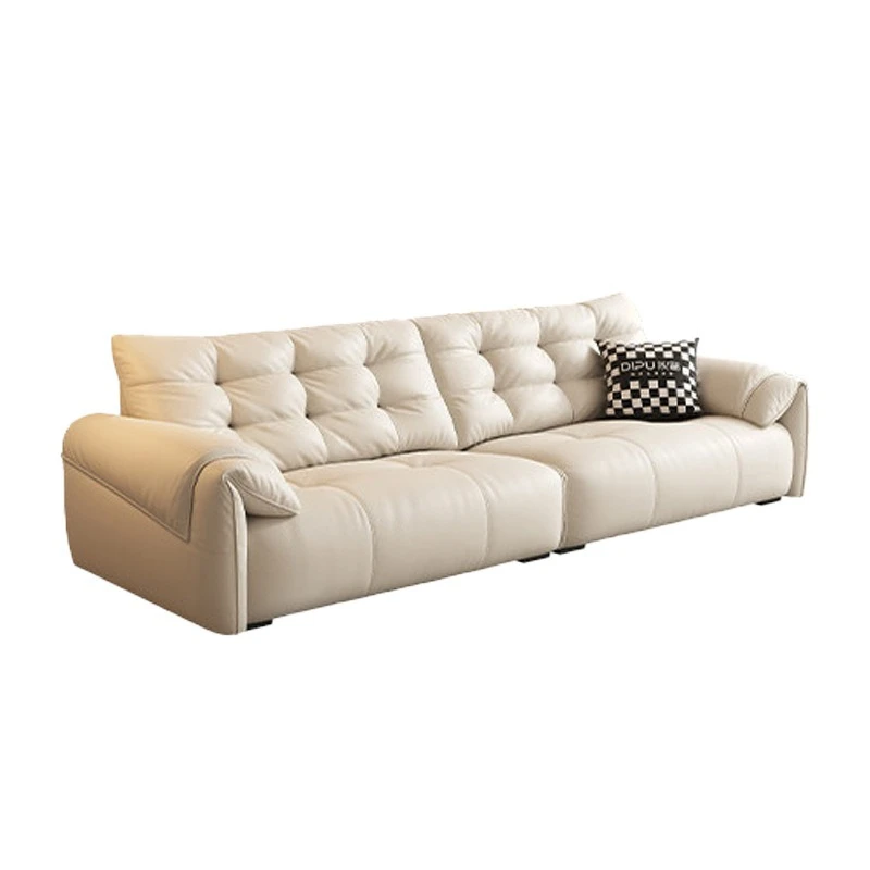 

Cream wind small apartment living room household cloud leather sofa Italian minimalist