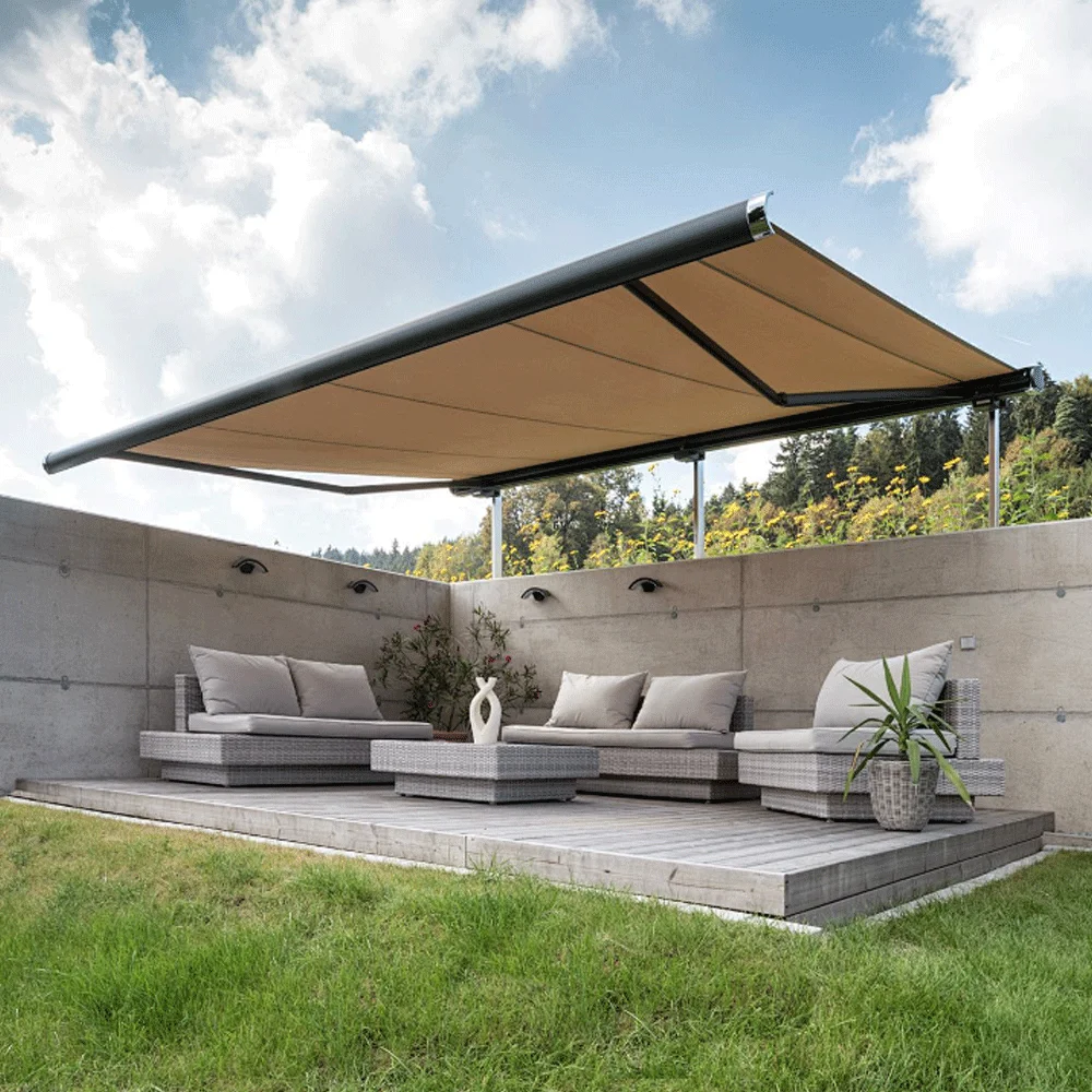 AIROW New Design Motorized Retractable Folding‑Arm Awning Waterproof Aluminum Sun Shade for Outdoor Patio Deck Home Exterior