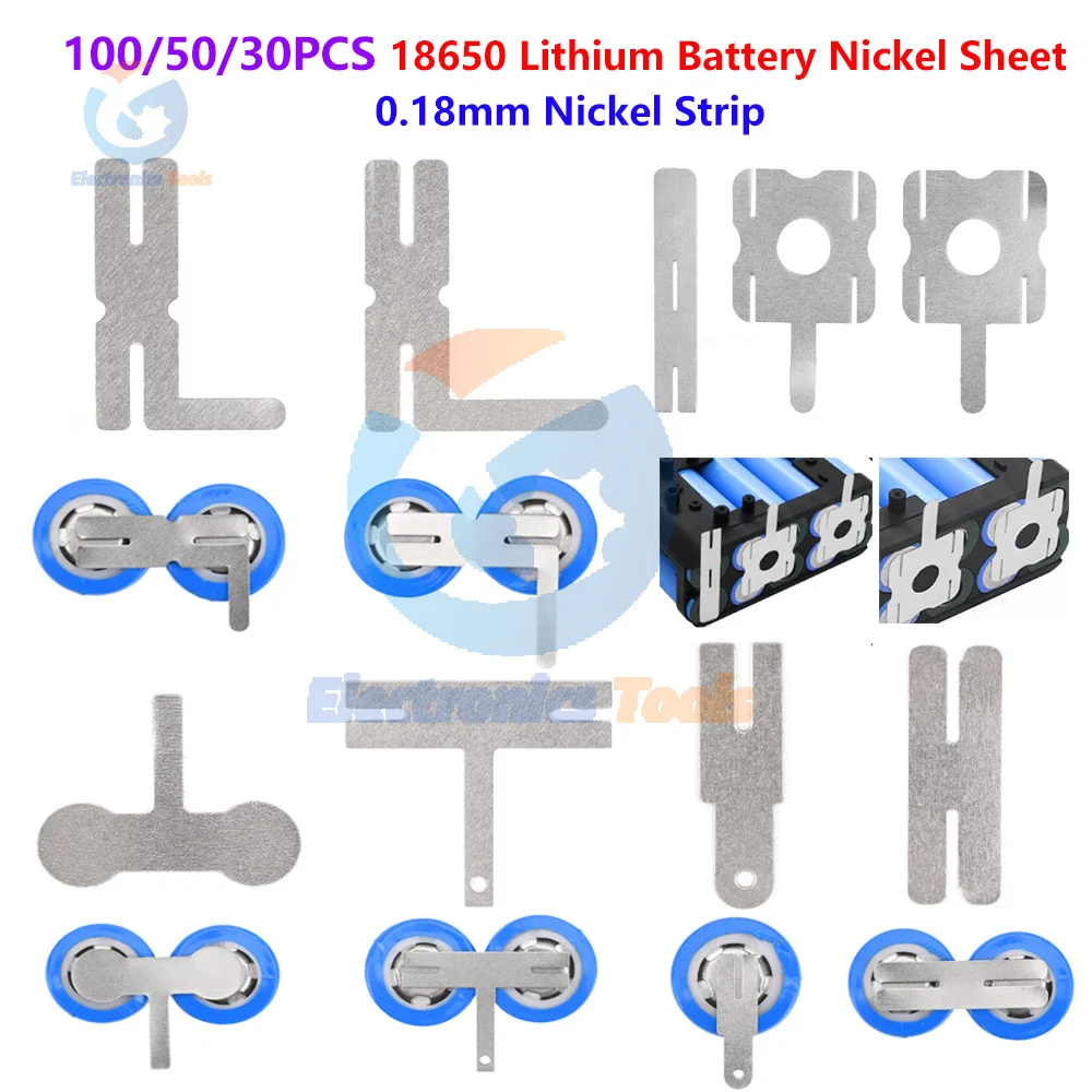 

Professional 18650 Lithium Battery Nickel Sheet Nickel Plated Steel 0.18mm Nickel Stripl Welding Tool Accessories 100/50/30 PCS