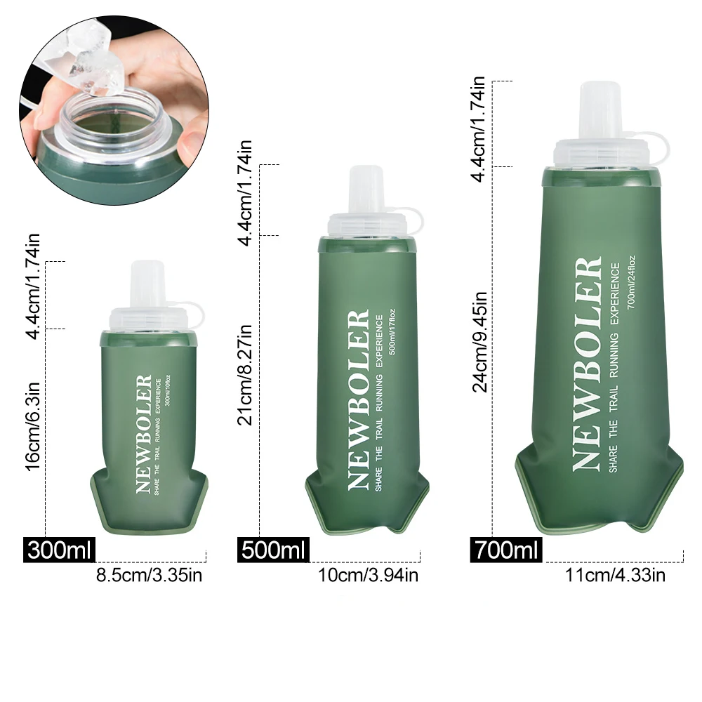 NEWBOLER 300/500/700ml Water Bottle TPU Folding Soft Flask Sport Water Bottle Water Bag Collapsible Water Bottle Running Camping