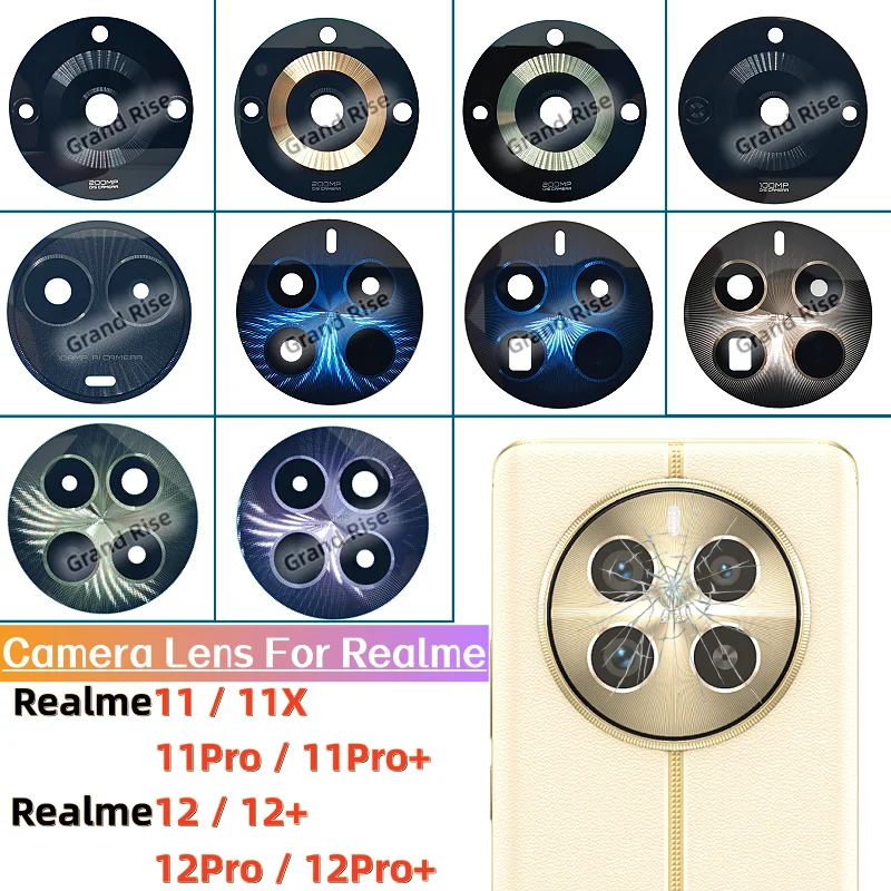 Nuevo Para Realme11 11Pro Realme11X 11Pro+ Realme12 12+ 12Pro Realme12Pro+ Plus Lente Vidrio Cámara Trasera Con Pegamento Sticker Pieza de Repuesto