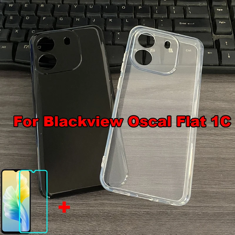 2in1 Tempred Glass For Blackview Oscal Flat 1C Silicone Case TPU Clear Phone Cover for Blackview Oscal Flat 1C Screen Protector