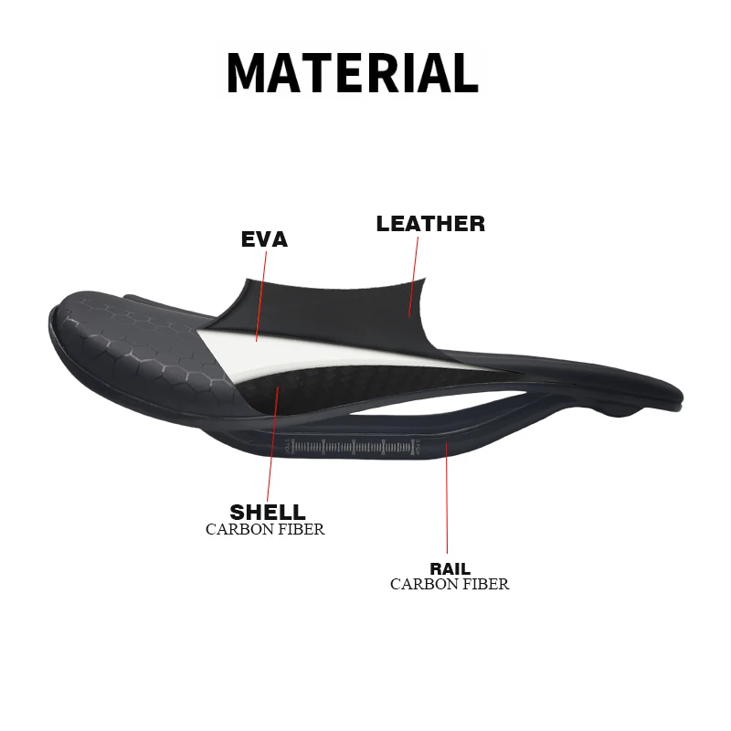 Carbon+Leather Road Bike Saddle MTB Bicycle Saddles Mountain Bike Racing Saddle PU Breathable Soft Seat Cushion Carbon Rails