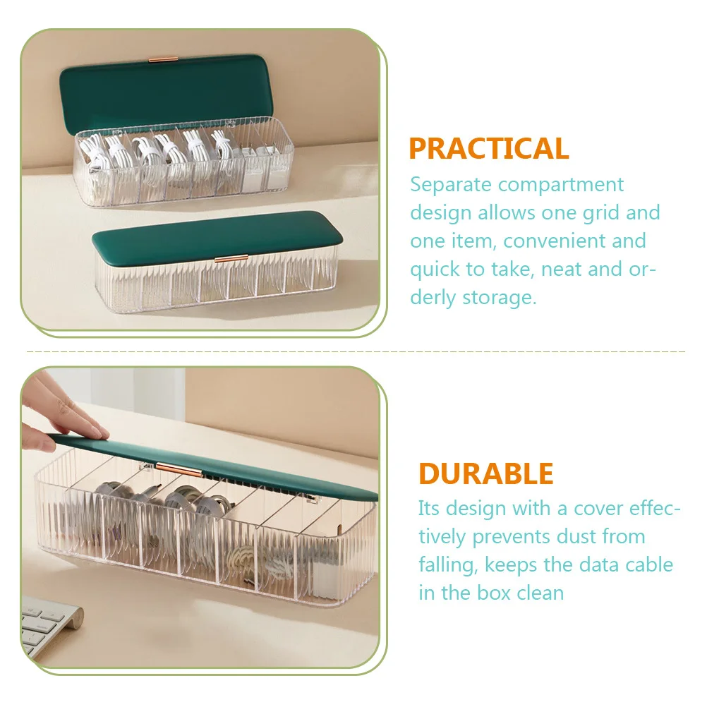 

Cable Management Box Multi-Grid Dustproof Organizer Transparent Design for Desktop Office Living Room Data Cable Headset Storage