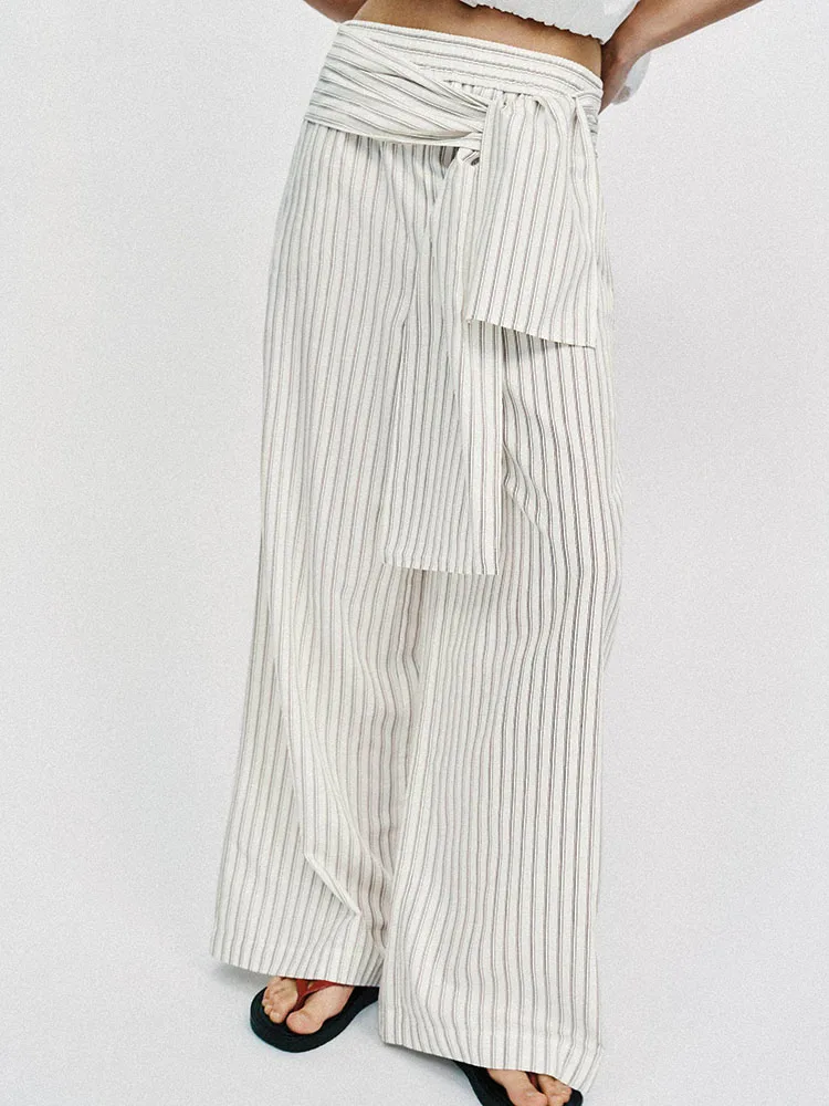 

Spring 2026 New Women's Casual High Waist Striped Fashion Wide Leg Pants Loose Fit Straight Tube Long Trousers