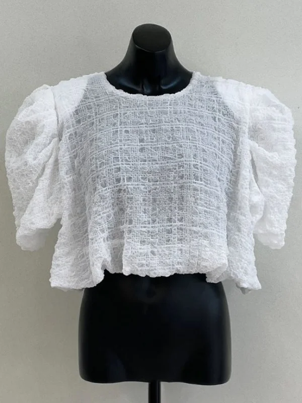 

Women's Bubble Sve irt Summer Loose Plaid Folded Design Sweet Slimming ort Top Trendy Casual Sweet Sle