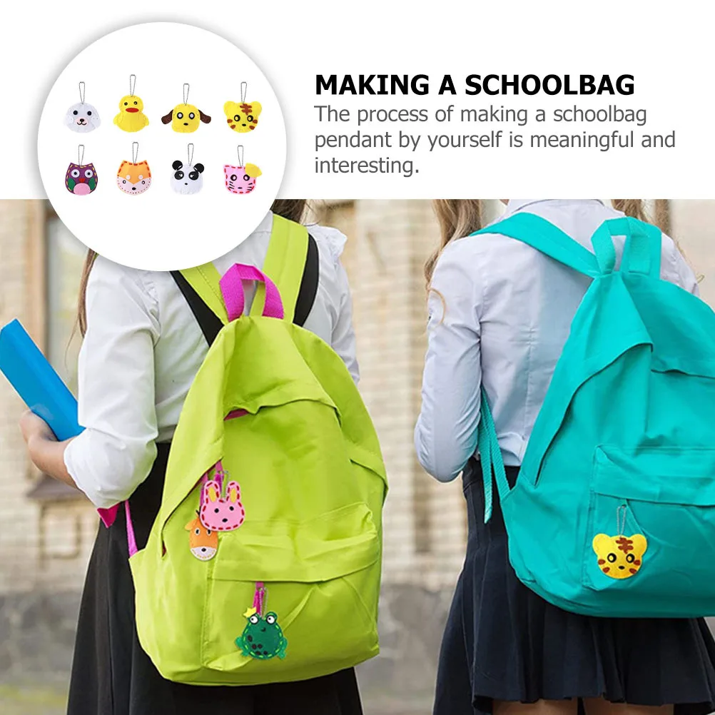 8Pcs Animal Pendant Making Kit Non-Woven Fabric DIY Schoolbag Hanging Charm Kids Educational Handmade Craft Supplies