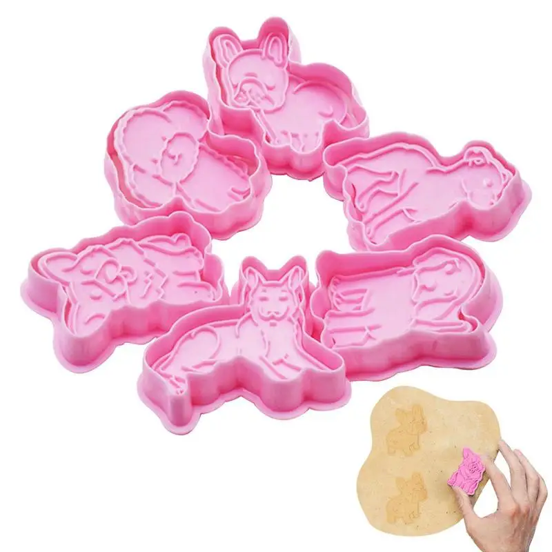 Dog Shaped Biscuits Molds 6pcs Puppy Biscuit Embosser Moulds DIY Supplies Cartoon Animal Baking Tools Embosser Moulds For