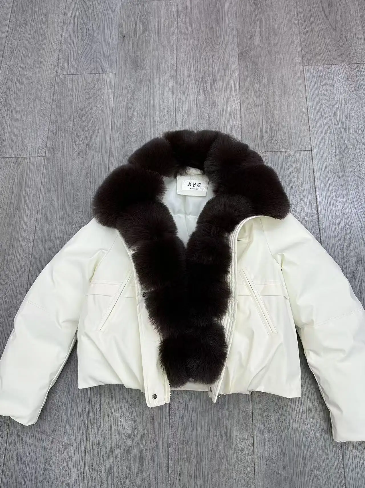 Women's Large Faux Fur Collar Cropped Cotton Coat Zip Up Loose Warm Windproof Elegant Versatile Casual Daily Wear Padded Jacket