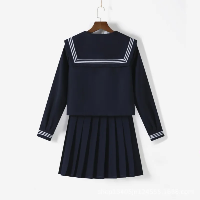 日本のJKスタイルネイビーホワイトスリーストライプセーラー制服スカートセット - 日常着、コスプレ用の本格的な学校服