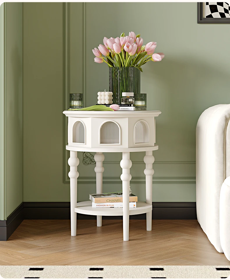 Modern French retro white solid wood glass with a few wall sofa lockers bedroom American luxury bedside table