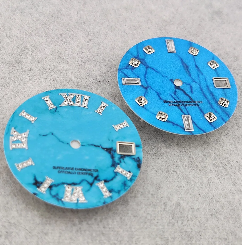 28.5mm Dial NH35 dial Embedded Diamond Dial Single Calendar Cracked Dial Suitable For NH35/NH36 Movement High-quality Blue Dial