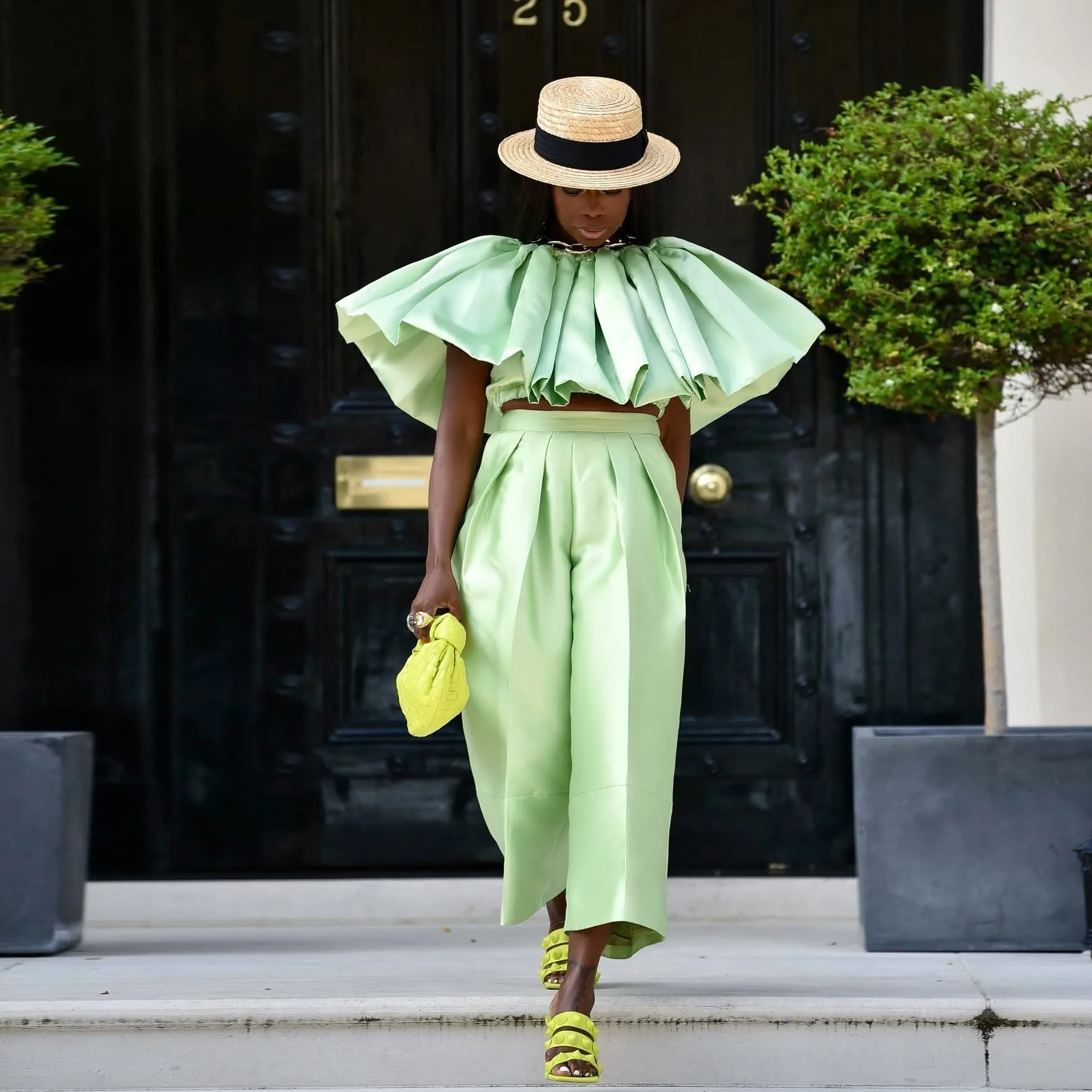 Couture Grass-Conjunto de 2 piezas para mujer, Top corto y pantalón holgado con bolsillos, vestido largo, prendas de vestir a la moda