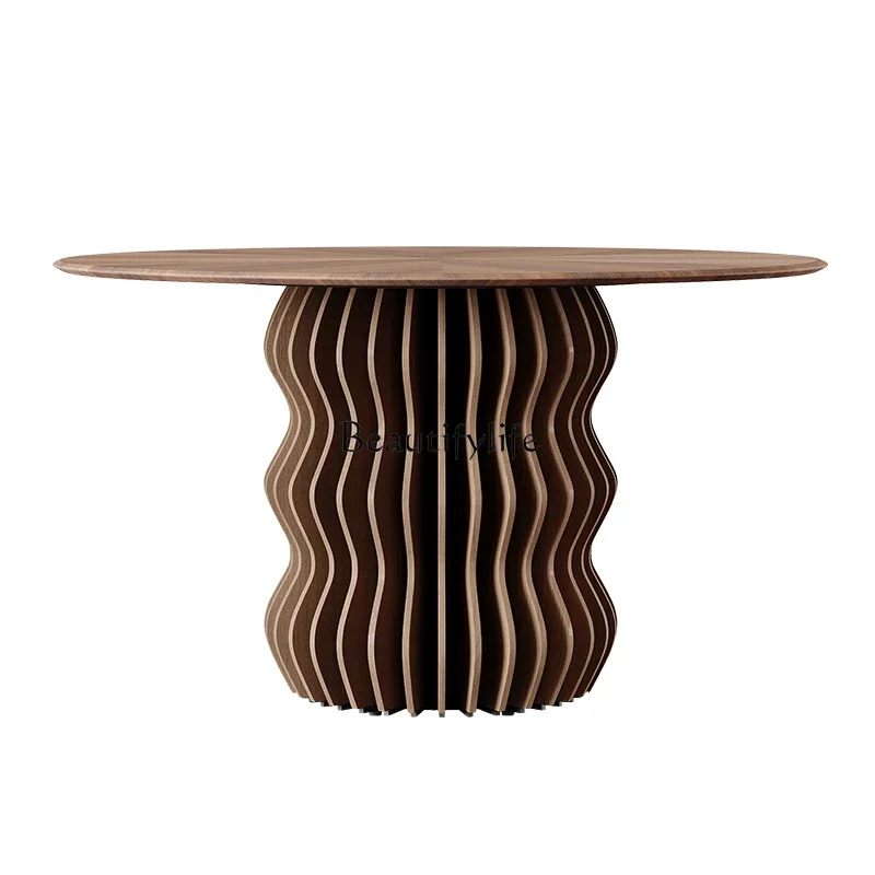 

LJY*Medieval solid wood round dining table household small apartment black walnut French retro dining table