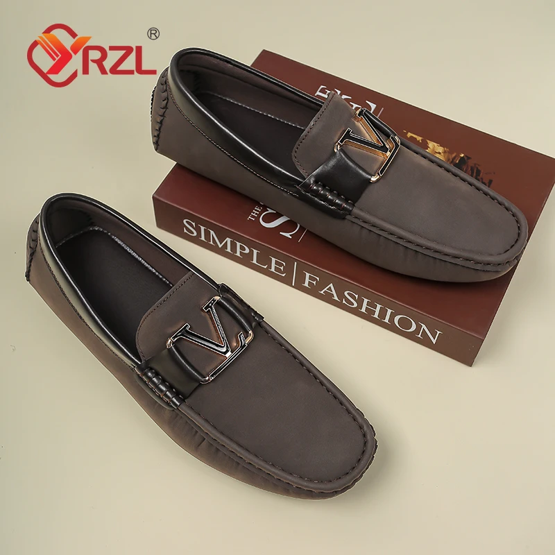 YRZL-mocasines de cuero Artificial hechos a mano para hombre, zapatos planos informales de lujo, cómodos, sin cordones, para conducir