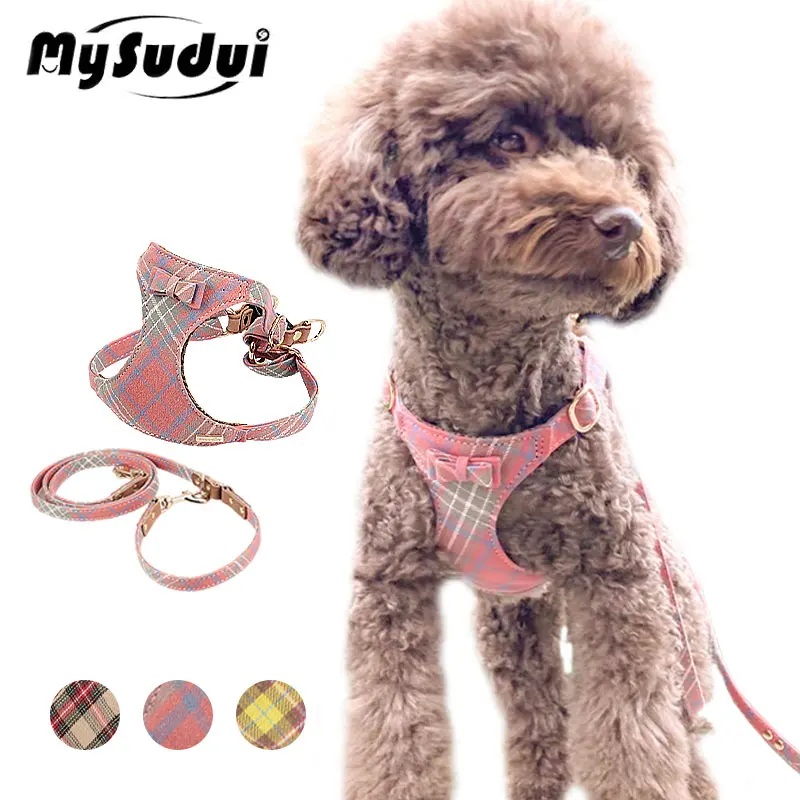 Bow-Knot Dog Harness And Leash Set Luxury Stylish Puppy Chest Strap Walking Leash Traction For Small Medium Dogsoutdoor Training