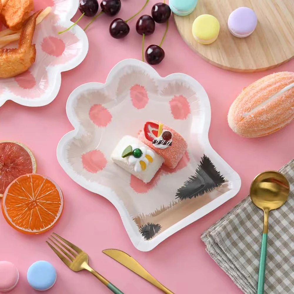 Katze Geburtstag Party Teller Nette Katze Pfote Geschirr Einweg Geschirr Teller Katze Thema Geburtstag Dekore Baby Dusche Party Gefälligkeiten – Detail 3