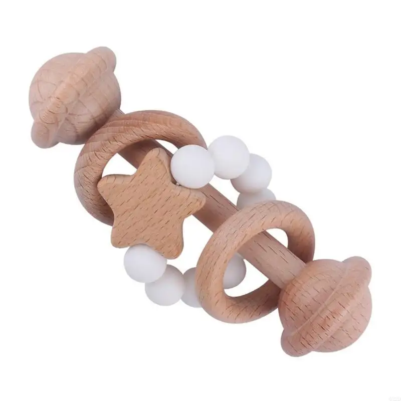 Q22d طفل خشبي حشرجة الموت هز لعبة سيليكون حبات teether حلقة استيعاب ألعاب التسنين للأطفال الصغار الصغار الفتيان
