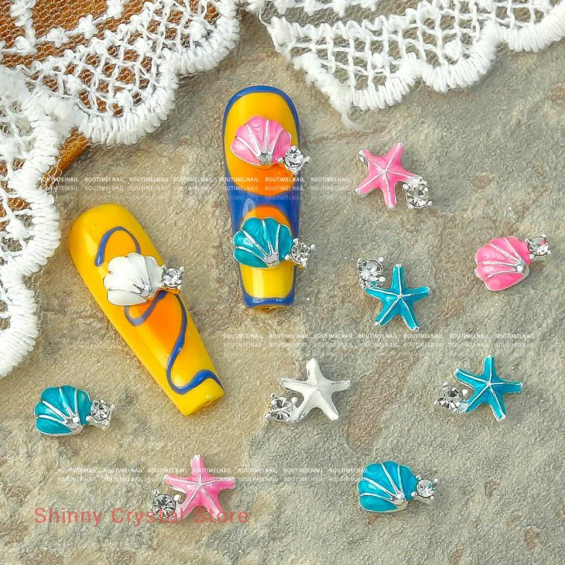 

5pcs Summer Nail Art Rhinestones Ocean Shell Star Nail Art Charms Accessories Luxury Crystal Alloy Nail Decorations Parts