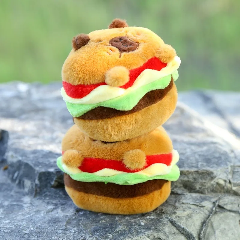 Kawaii Capibara Hamburg Plush Keychain Kapibara Cute Bag Pendant Soft Capybara Burger Stuffed Doll Gift Plush Backpack Charm
