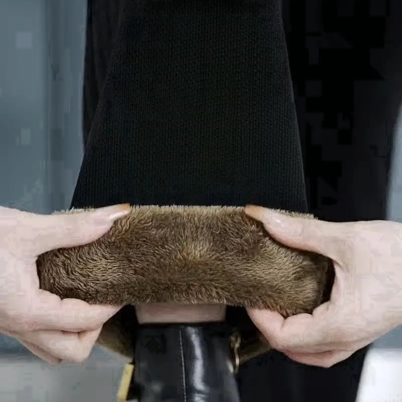 กางเกงขายาวผู้หญิงบุขนแกะขนแกะขนแกะเชนีลกางเกงขากว้างผู้หญิงกางเกงขาตรง