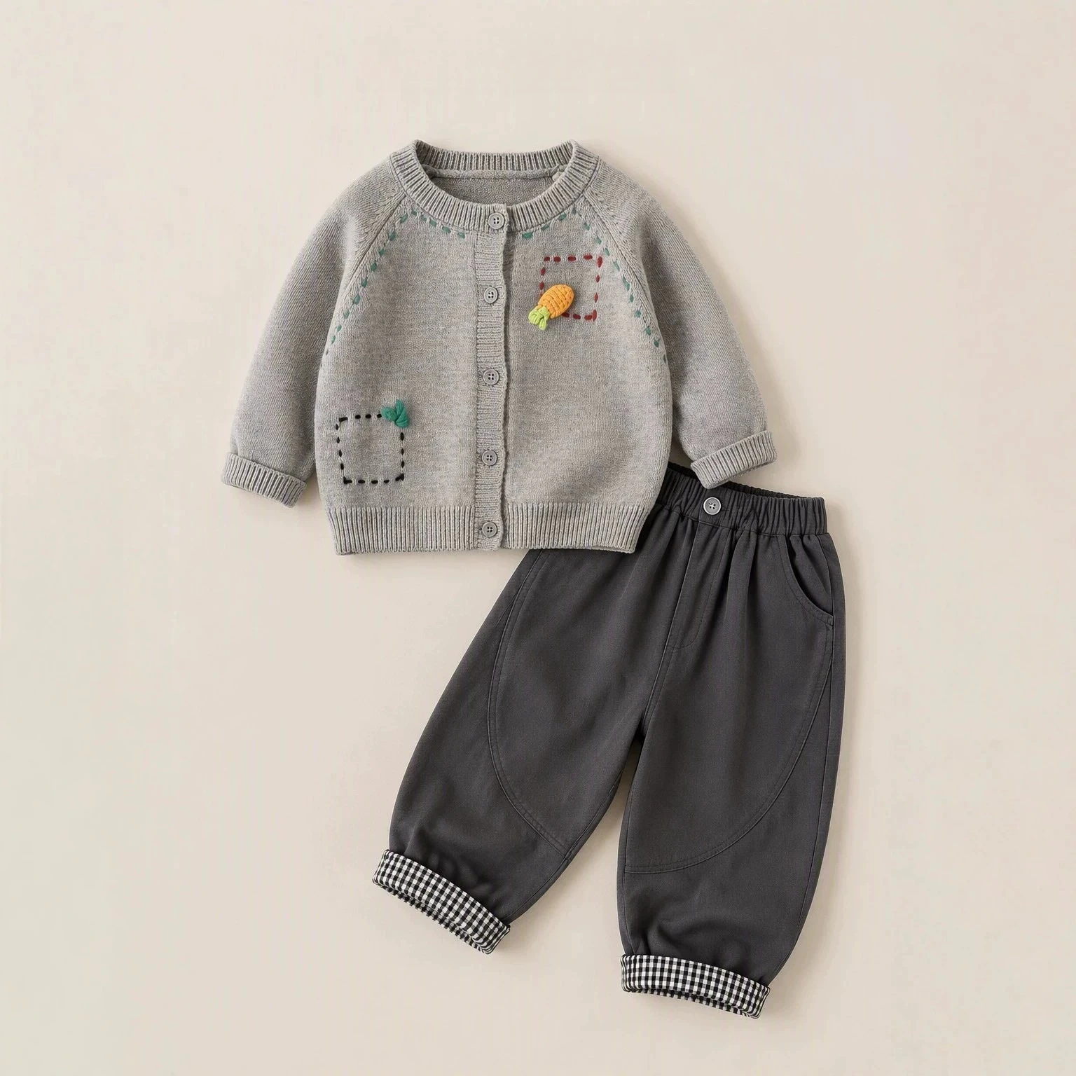 Boys Kids Autumn Sets 2026 New Embroidered Knitted Cardigan Plaid Causal Baby Pants Two Price Sets