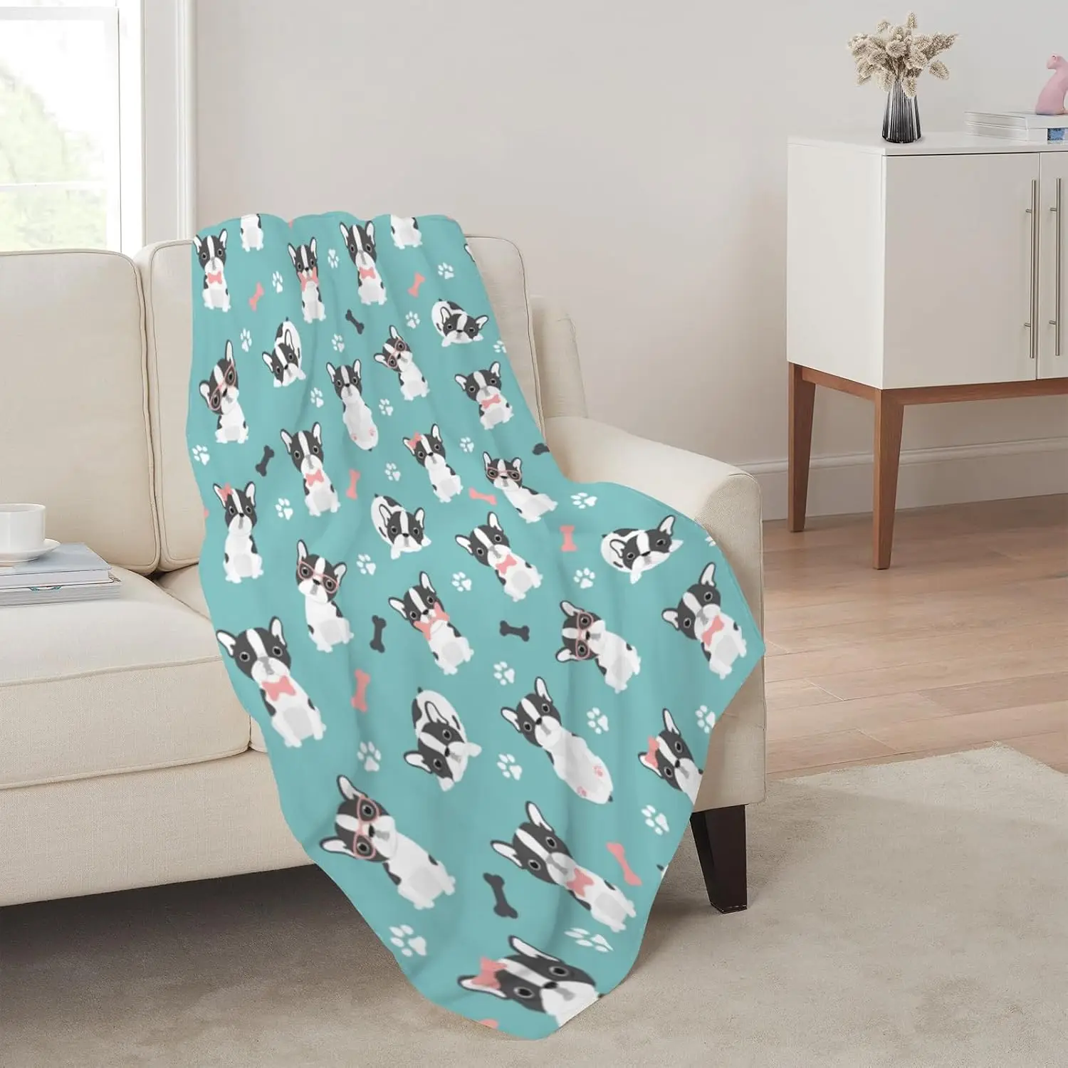 Boston Terrier Blanket, Soft Lightweight Cozy Boston Dog Print Sofa Throw Blankets, Gift for Women Adults Dog