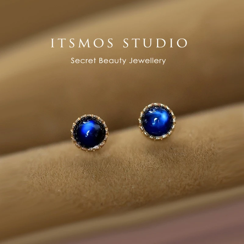 Pendientes de Plata de Ley S925 con Piedra Lunar Azul Fantasía ITSMOS, Aretes de Oro de 18k para Perforación de Oreja, Piercing Curativo para Mujer, Regalo