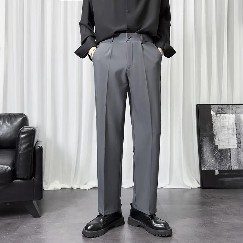 

2023 Men Spring Summer Fashion Business Casual High-waist Trousers Men Solid Color Formal Pants Male Loose Suit Pants H127