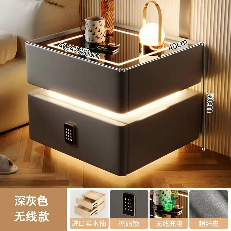 منضدة من الشركة المصنعة طاولة السرير الذكية شحن لاسلكي 2 درج قفل بصمة الإصبع مصباح ليد خزانة أثاث غرفة النوم #4