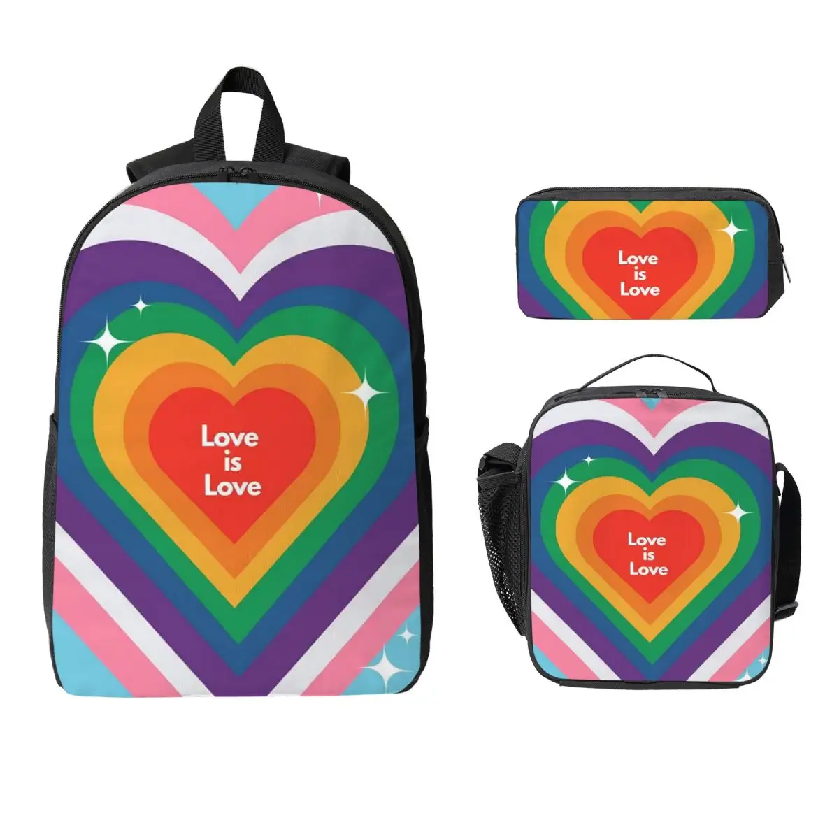 Rainbow Letter Love Is Love Backpack Boys Girls BookBag School Bag Computer Shoulder Bags 3ps Insulated Lunch Bag Pencil Case