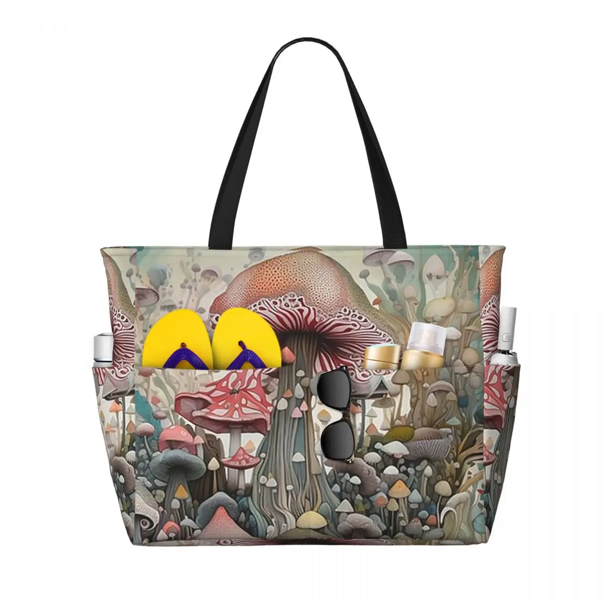 

Magical Mushroom Field Beach Tote Bag Sport Gym Yoga Duffle Large Tote Bag Women Travel Bag Fitness bag