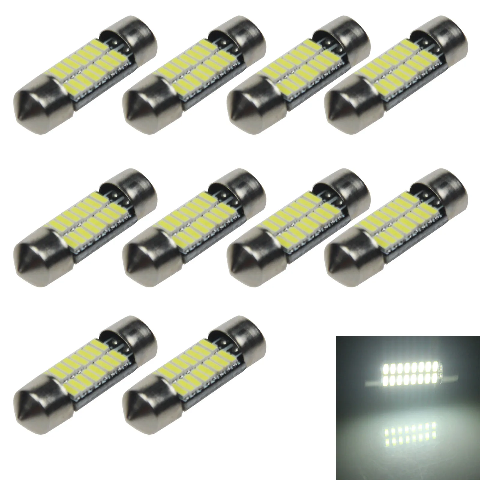 10x White AUTO 36MM Festoon Lamp interior Light 16 Emitters 4014 SMD LED 3425 Z20903