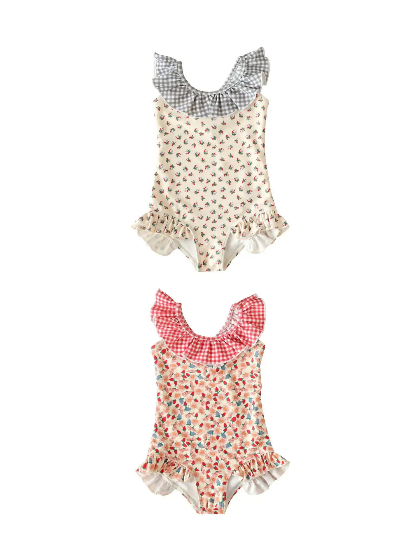 Toddler Kids Girls One-piece Swimsuit Children's Cute Cherry Printed Plaid Swimsuit Quick-drying Breathable Swimwear view 2