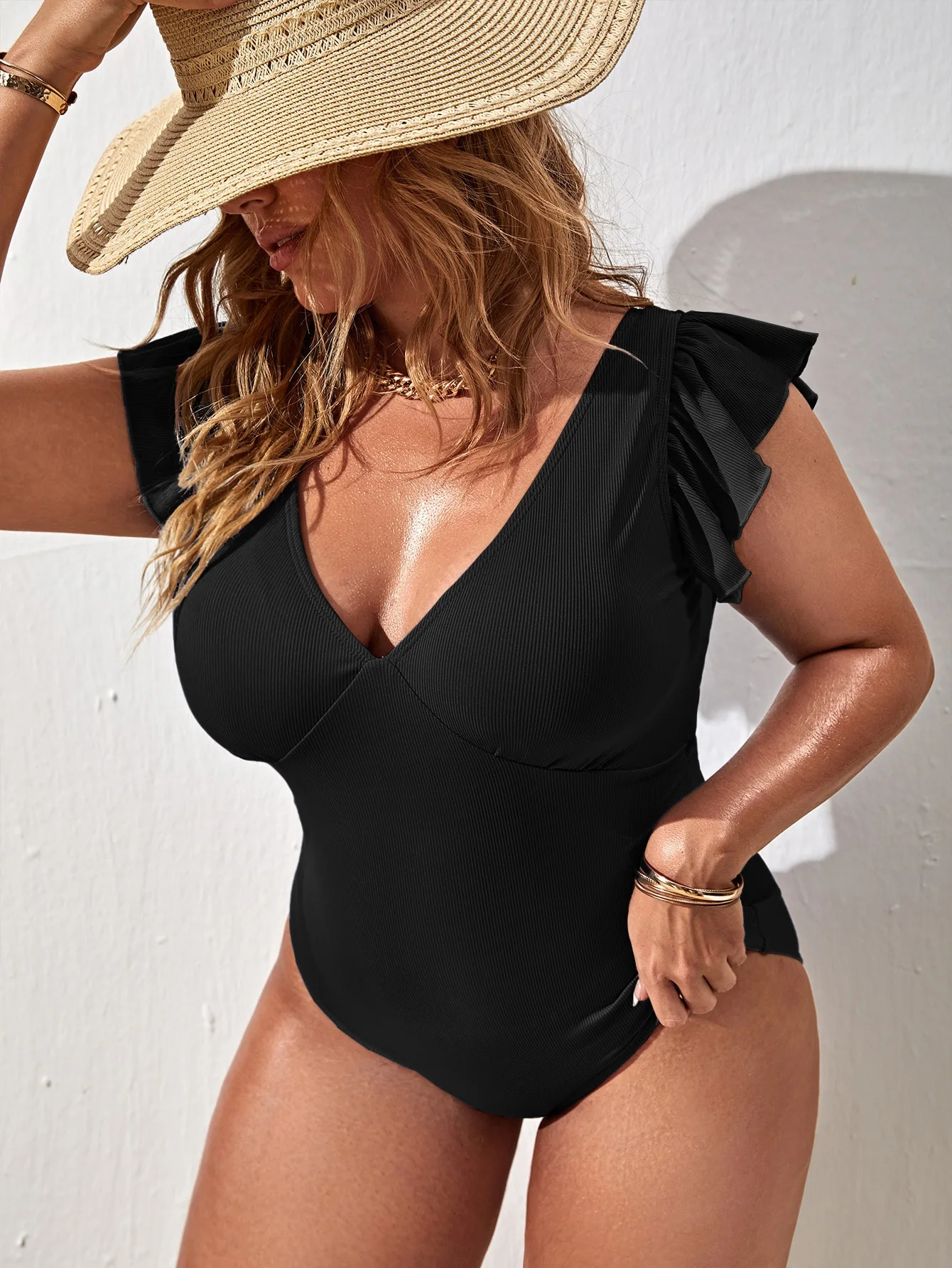 Strój kąpielowy plus size 2026, sukienka kąpielowa damska, strój jednoczęściowy z ramiączkami, seksowny strój plażowy dla puszystych, duży strój kąpielowy, czarny.