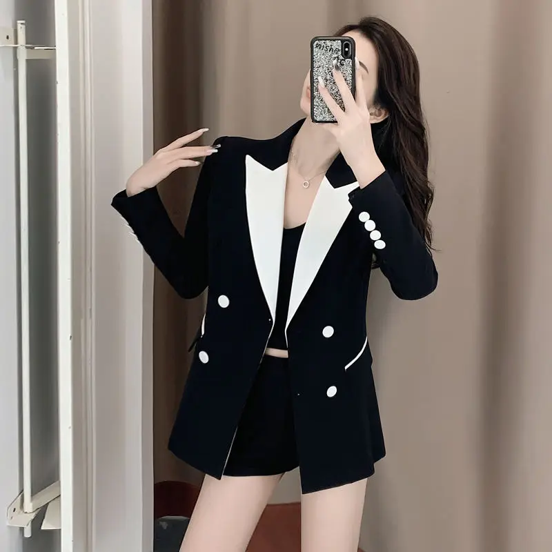 Women's Blazer Spring And Autumn New Korean Jacket Coat Slim Office Lady English Style Black Small Suit Top