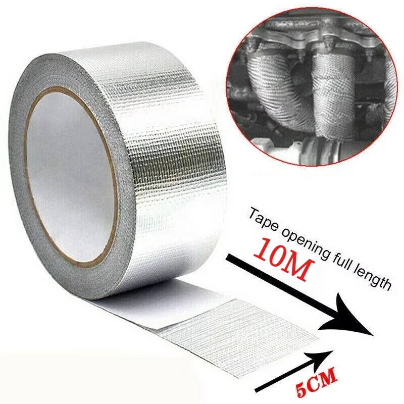 10m*5cm Exhaust Pipe Insulation Tape Exhaust Heat Tape Manifold Downpipe High Temperature Bandage Tape Silver Adhesive Tape