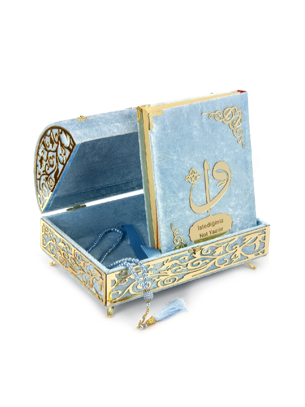 Velvet Covered Personalized Gift Quran Set with Treasure Chest Blue