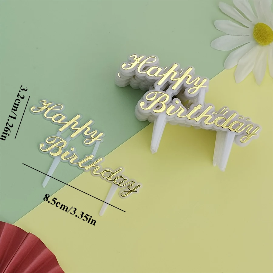 25 Stück Plastik alles Gute zum Geburtstag gebacken Englisch alles Gute zum Geburtstag Gold Party Kinder ersten Jahr Kuchen Dressing – Detail 15