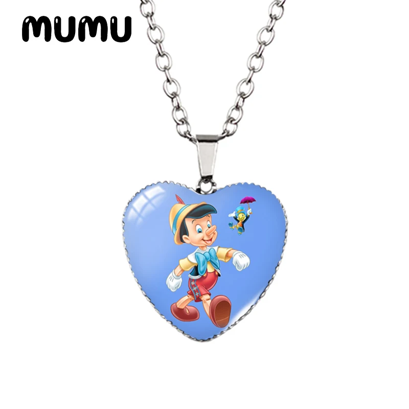 2024 New Pinocchio Heart Necklace Lovely Glass Printed Photo Pendant Handmade Jewelry Gifts Children