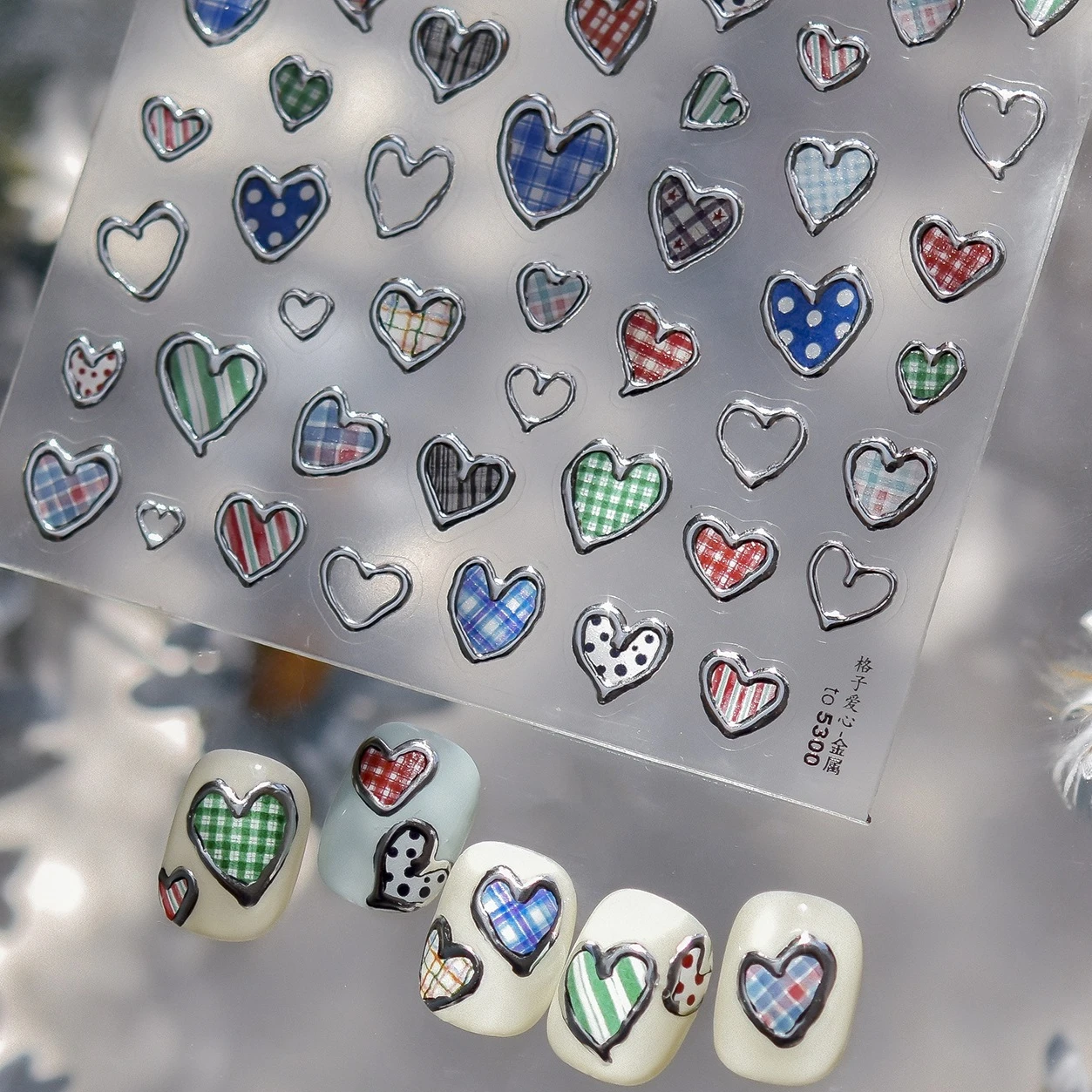 

Hot Silver Stroke Grid Stripe Silver Love Heart Star Line Polka Dot Punk Rock Geometric Pattern Nail Art Stickers Manicure Decal