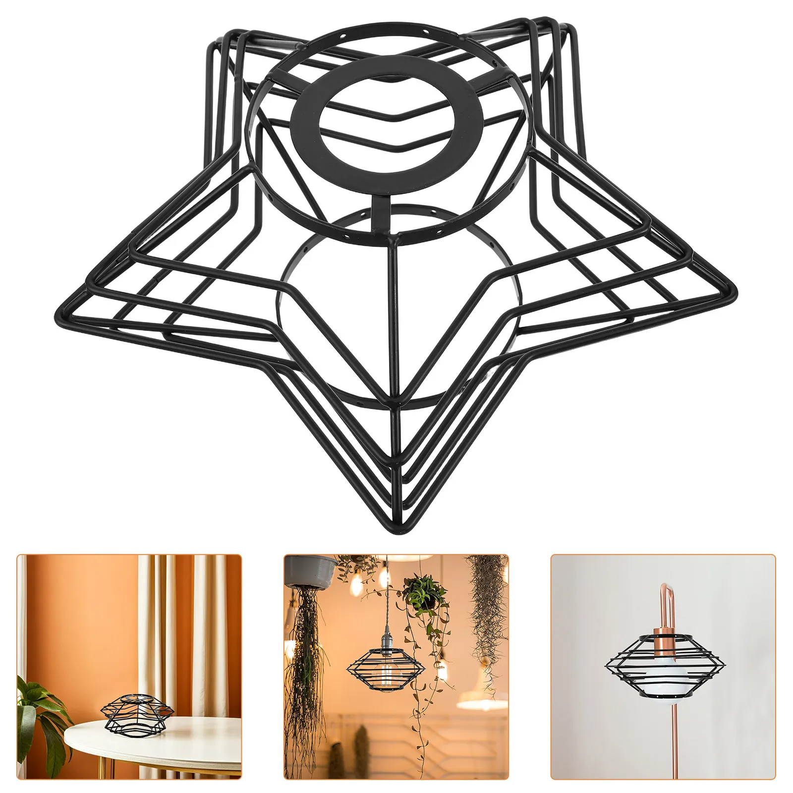 

E27 Metal Lamp Shade Wire Cage Pendant Light Black Geometric Vintage Design for Ceiling Living Room Bar Farmhouse Decor