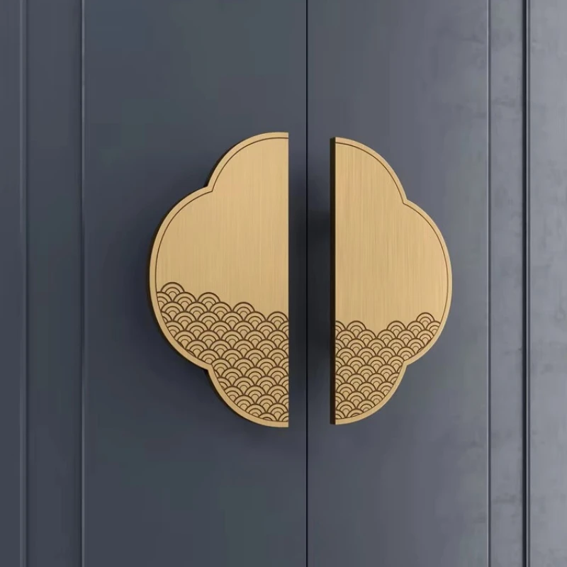 Wave pattern wooden door handle antique bronze lucky star handle is suitable for room door sliding furniture hardware accessorie