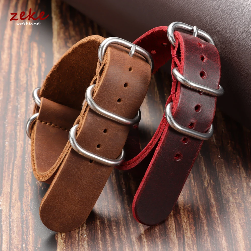

Handmade Oil Wax Cowhide Watch Strap 18mm 20mm 22mm Vintage Genuine Leather Watch Band for Men Women Metal Ring Buckle Bracelet