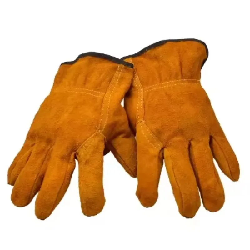 Short Cowhide Work Gloves Heat Resistant Anti-scald Leather Safety Gloves for Welder Garden Farm