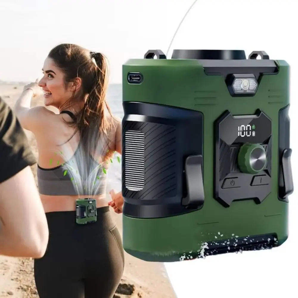 

High-Speed Waist Mounted Fan Refrigeration 100-Speed Adjustable Hanging Neck Fan 8000mAh with Light Personal Cooling Fan Hiking