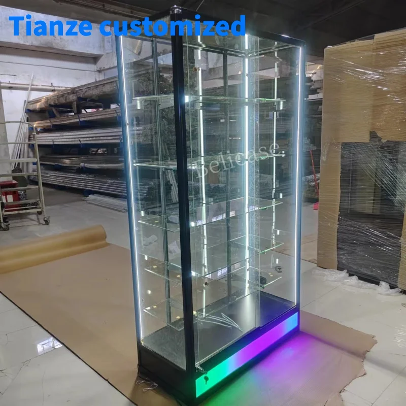 

(Customized) retail convenience store & store display counter with colorful light tall flooring standing wall showcase smo