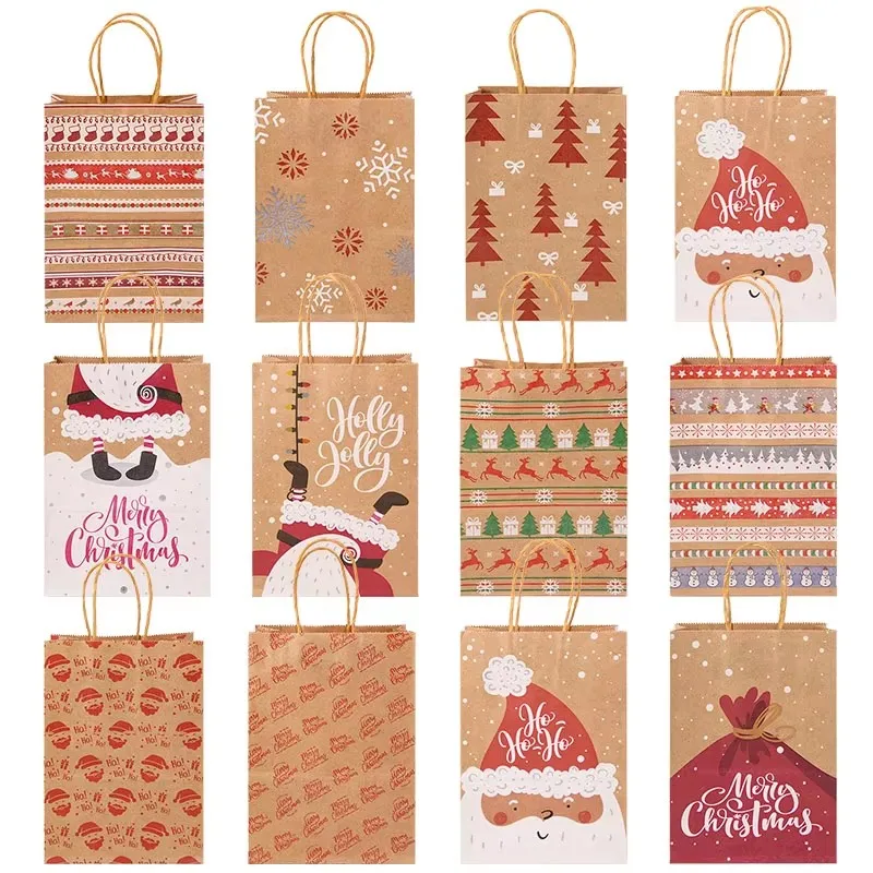 5 stücke Kraft papier Geschenkt üten Frohe Weihnachten Süßigkeiten Keks Verpackung Tasche Boxen Geburts kinder begünstigt 2025 Neujahr Party Dekoration