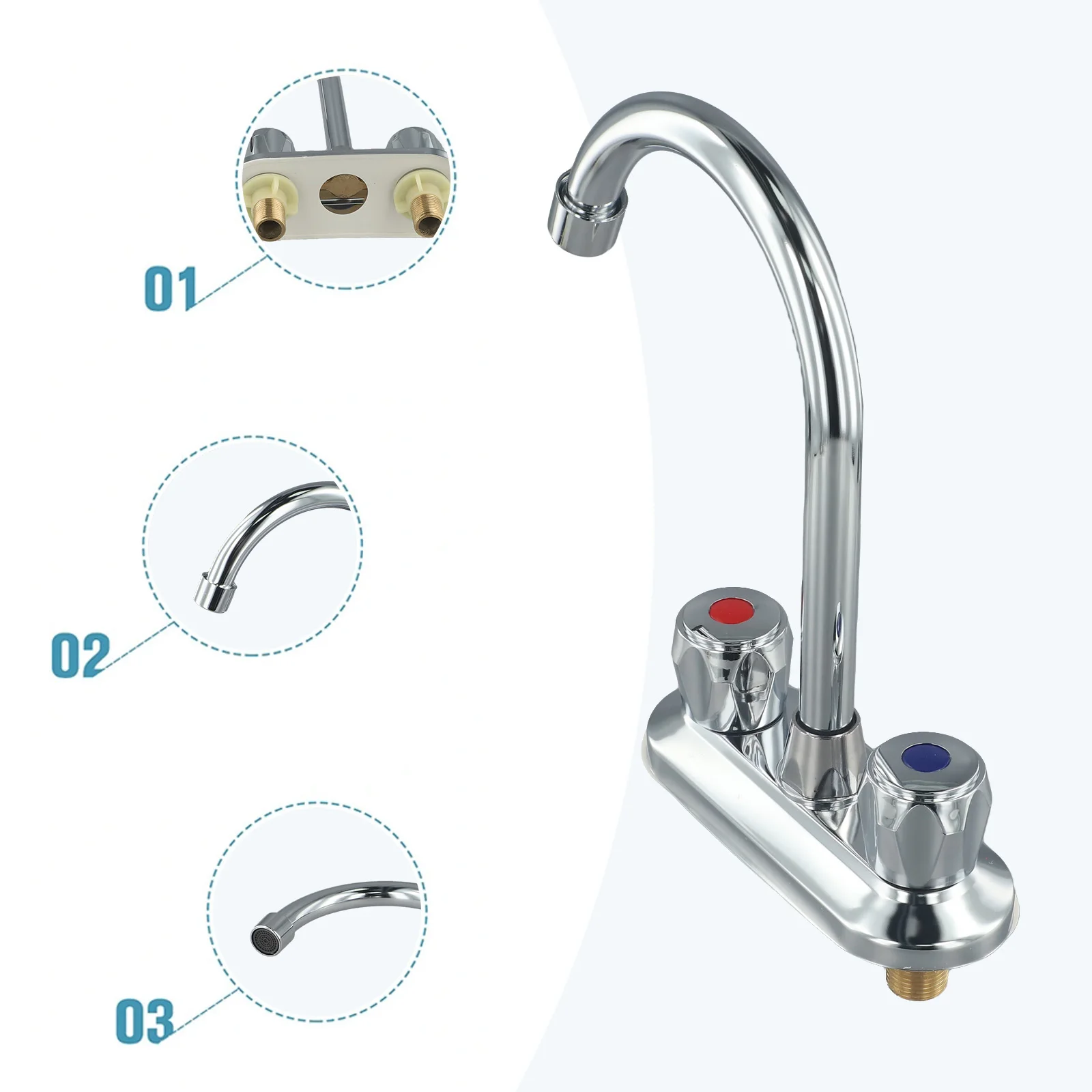 Two Hole Double Handle Countertop Faucet Hot And Cold Water Mixer Metal Handle Faucet For Kitchen Bathroom